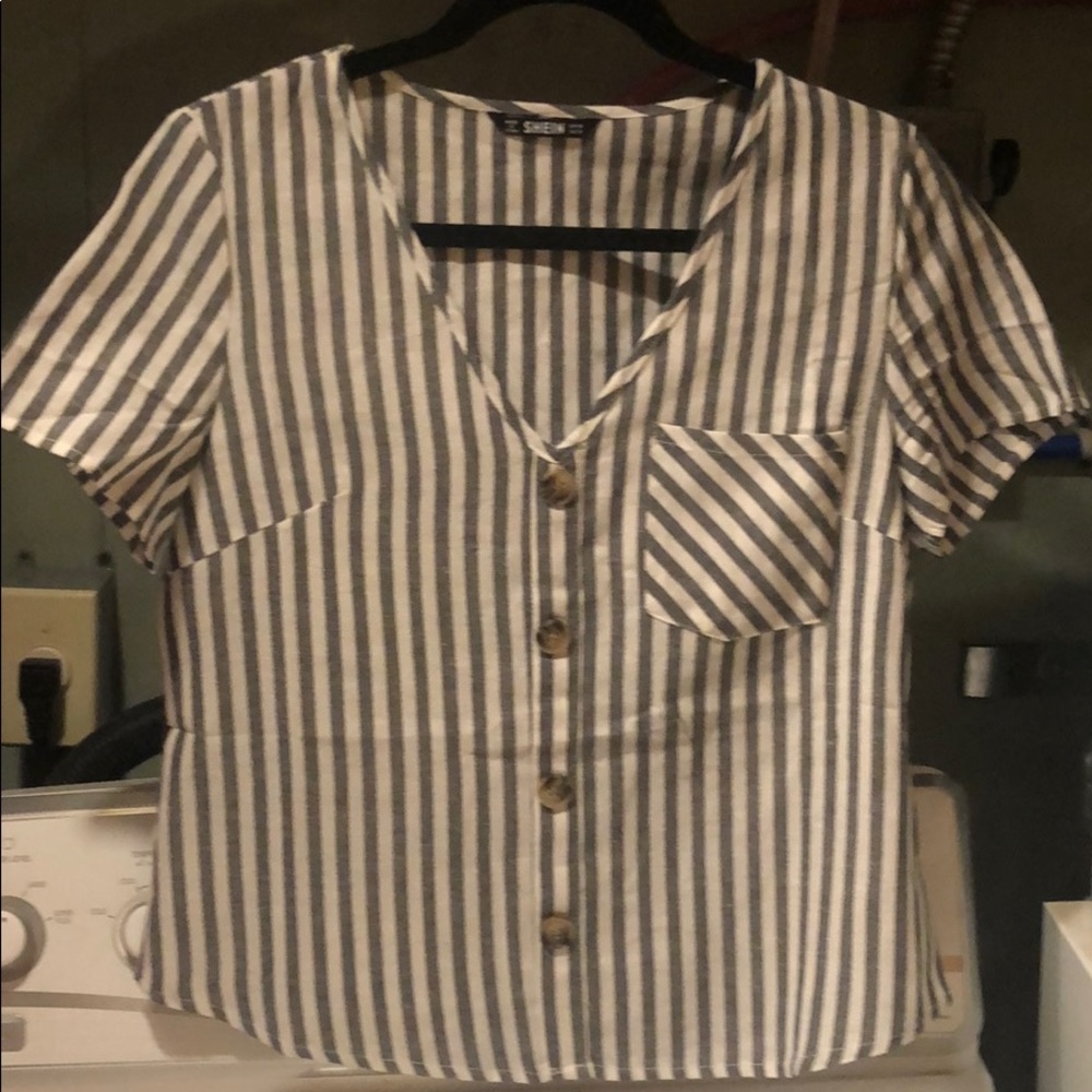 Grey and white striped shirt